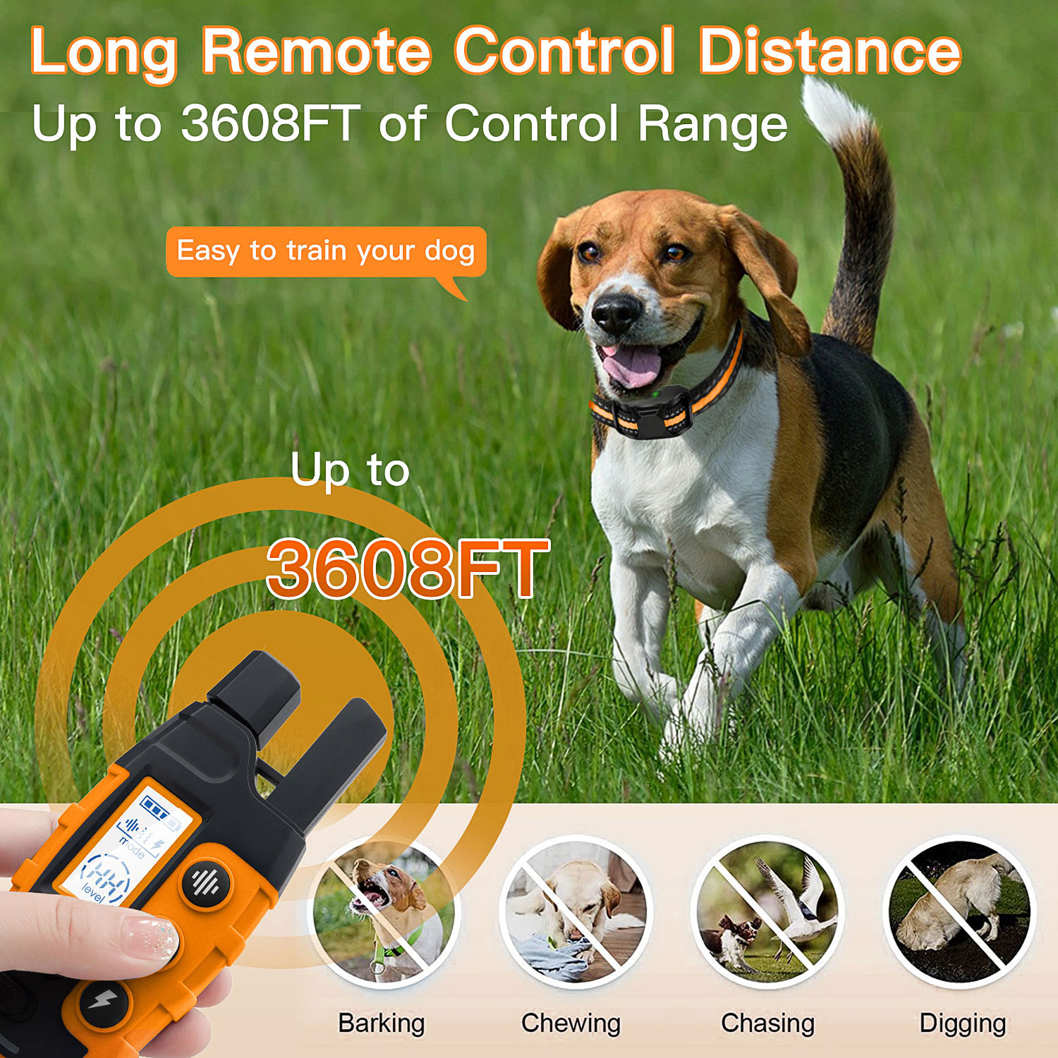 Collar de entrenamiento para perros de 3300 pies con control remoto, recargable, resistente al agua, con pitido, vibración, choque, entrenamiento de mascotas de alta calidad