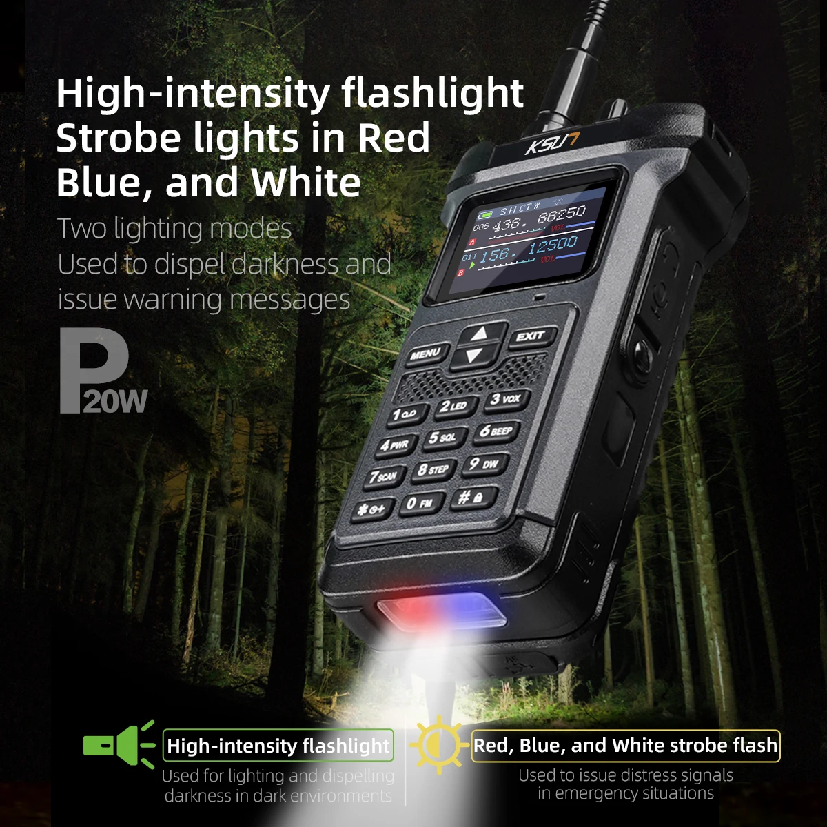 Professional Long Range Walkie Talkie Powerful Portable VHF UHF Radio Communicate Transceiver Wireless Device 20W KSUN UV119D