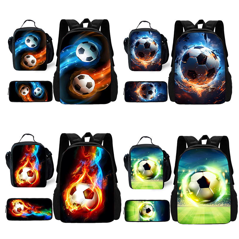 Kinder-Hot-Sport-Fußball-Schulrucksack mit Lunchtaschen, Bleistifttaschen, Schultaschen für Jungen und Mädchen, bestes Geschenk