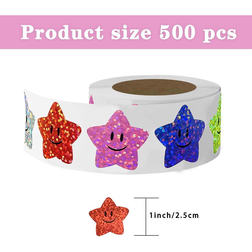 100-500pcs Holographic Star สติกเกอร์รางวัลที่มีสีสันกาวสติกเกอร์รางวัลแผนภูมิของเล่นตกแต่งของขวัญป้ายสติกเกอร์