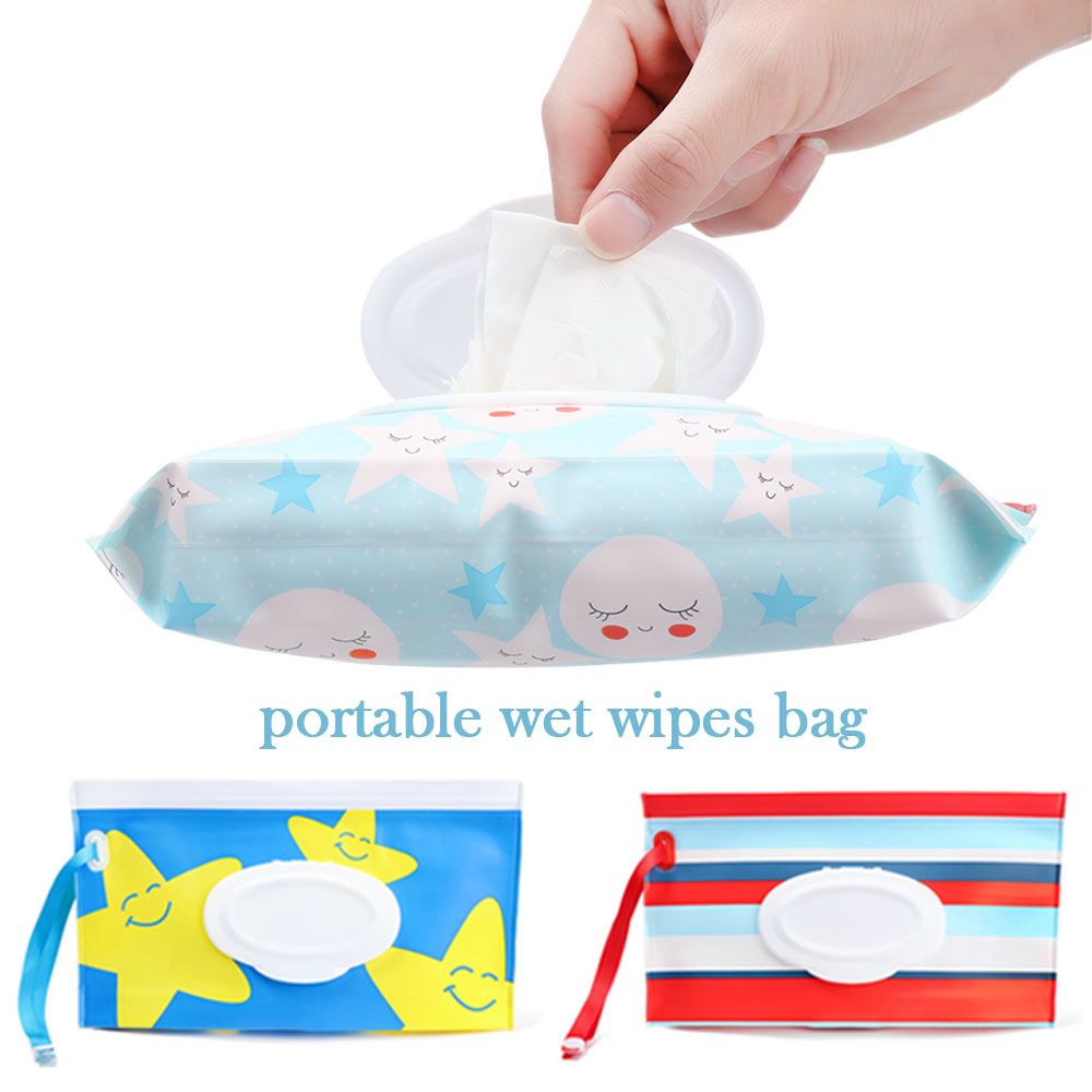 Wet Wipes Bag Portable Flip Cover Cosmetic Pouch Snap-Strap Cosmetic Pouch Tissue Box Carrying Case Stroller Accessories