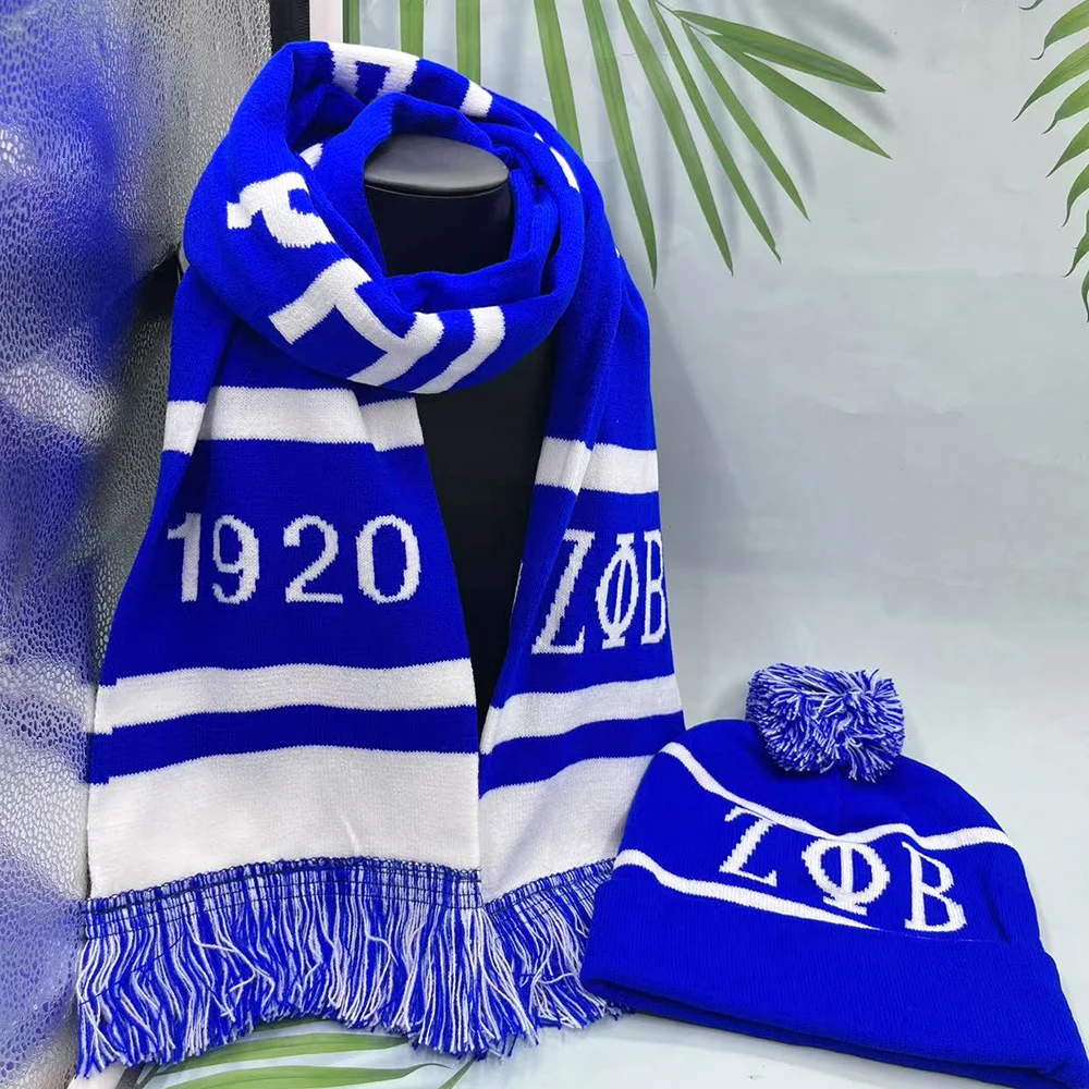 Zeta Phi Beta 1920 ตัวอักษรกรีก Sorority Party น้องสาวของขวัญสีฟ้าสีขาวผ้าพันคอหมวกชุด