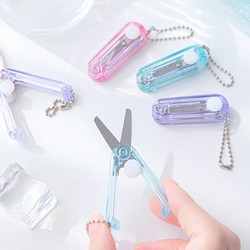 Portable Mini Transparent Scissors Clear Fold Type Safe Cutter with Stainless Steel Blade for Paper - Utility Knife A7483