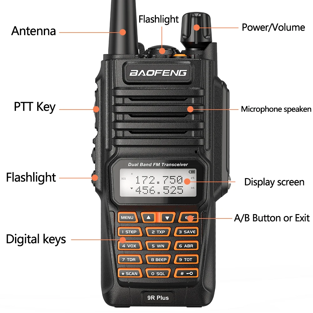 2 uds Walkie Talkies impermeable Baofeng UV-9R PLUS 10W portátil CB Ham Radio transceptor VHF UHF Radio bidireccional uv9r plus Hunt 10KM