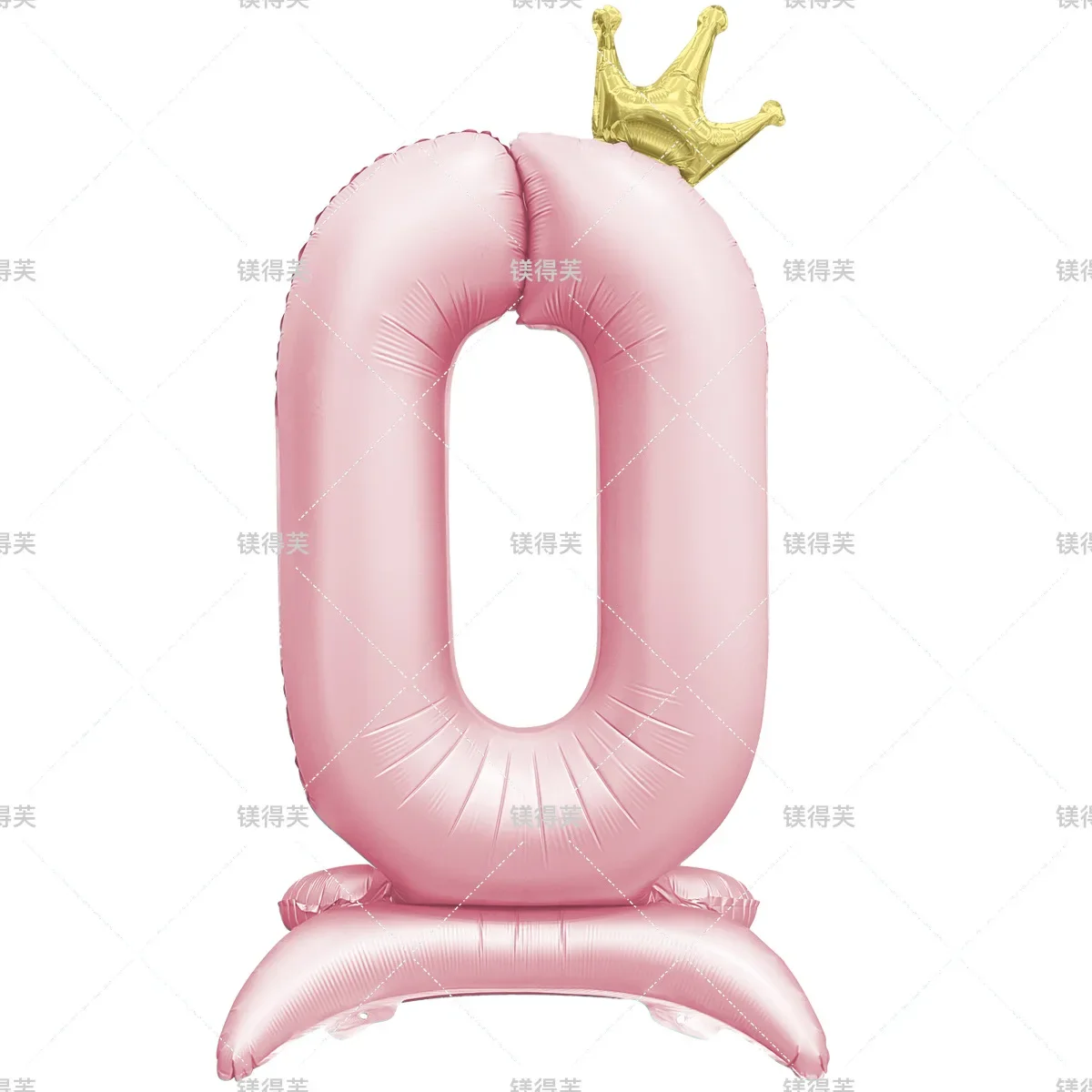 Globos de aluminio con soporte para números, color rosa y azul, color caramelo, vainilla, 42 pulgadas, con figuras de corona, Globos 0-9, decoraciones para fiesta de cumpleaños