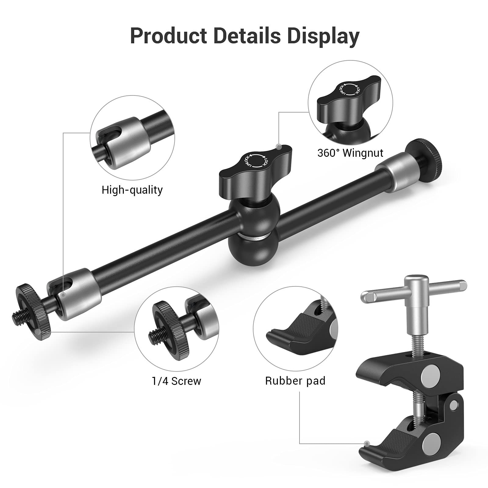 SmallRig Clamp w/ 1/4" and 3/8" Thread and Adjustable Friction Power Articulating Magic Arm with 1/4" Thread Screw for Monitor