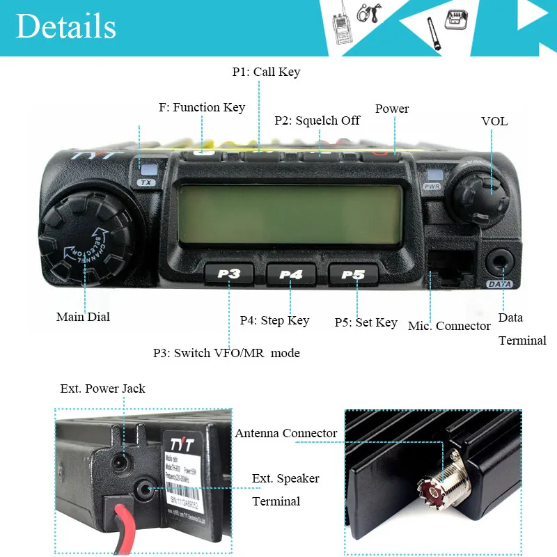 TYT TH-9000D PLUS High Power 65W 220-260MHz Walkie Talkie Long Range Car Transceiver Truck Mobile Ham Mobile Radio