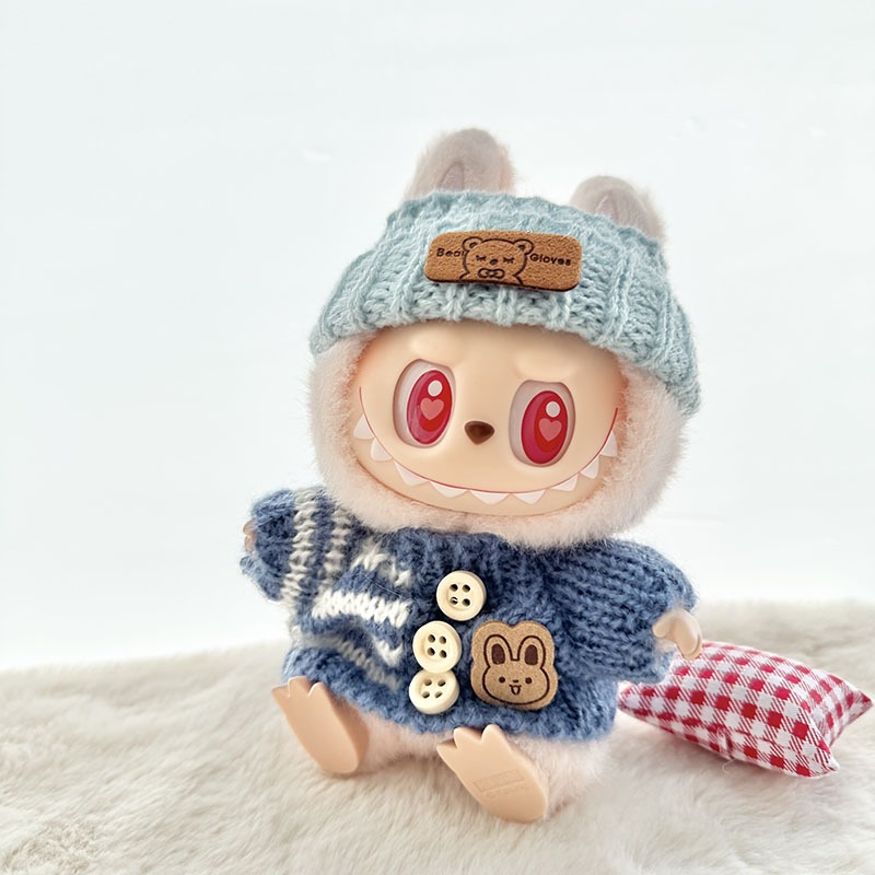 Ubranka dla lalek Labalbu 17 cm, luksusowy plecak, nowe oryginalne ubrania, sweter, mini urocza torebka, kapelusz.