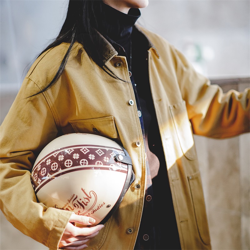 Maden Chaqueta vintage de lona Michigan para mujer con clásico cuello de pana y cuatro bolsillos chaqueta de otoño de algodón para mujer chaqueta de trabajo