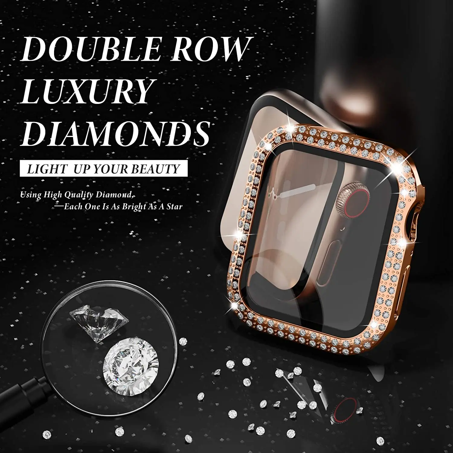 สําหรับ Apple Watch Case 45 มม.41 มม.44 มม.40 มม.38 มม.42 มม.เพชรกระจกนิรภัยป้องกันหน้าจอ iWatch Series 9 7 SE 6 8 5 4 3