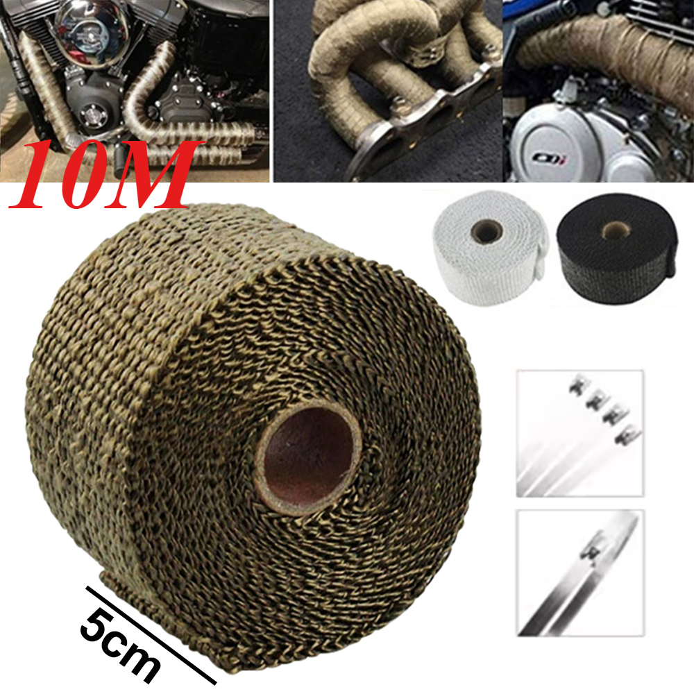 5 CM * 10 M Uitlaatpijp Isolatie Thermische Warmte Wrap Roll Isolatie Katoen Banaan Doek Motorfiets Glasvezel Hitteschild tape