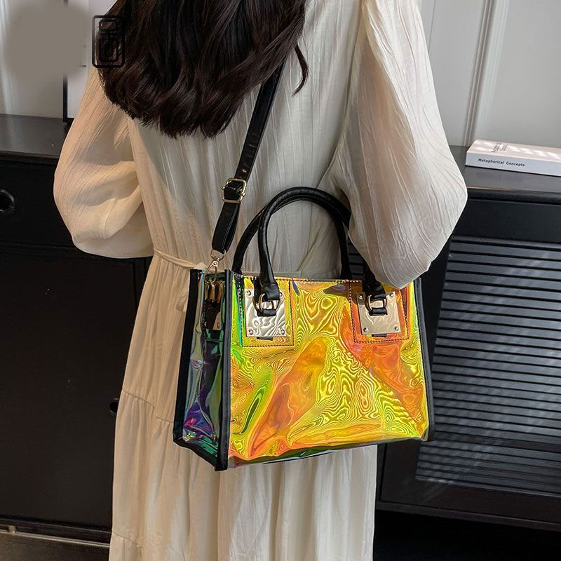 Hochwertige tragbare transparente Laser Jelly-Tasche für Damen mit großer Kapazität, rechteckige Candy-Schulter-Diagonal-Cross-Tasche