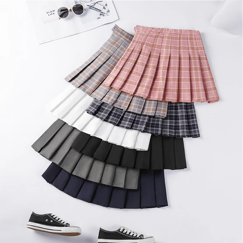 Falda De Mujer sin pantalones cortos moda estilo coreano Ropa negro Harajuku Falda a cuadros corta De Mujer Mini Faldas plisadas para niñas
