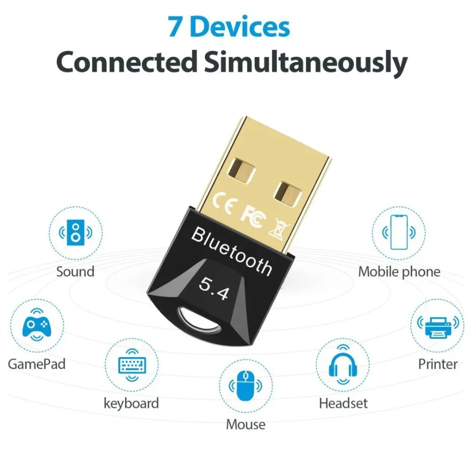 Bluetooth Adapter for PC USB Bluetooth 5.4/5.3/5.1/5.0 Adapter for Speaker Mouse Keyboard Wireless Dongle Transmitter Receiver