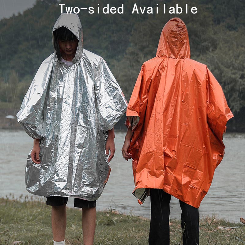 Notfall-Poncho und Mylar-Decke, wasserdicht, windabweisend, Outdoor-Regenponcho für Camping, Wandern, Überlebensdecken