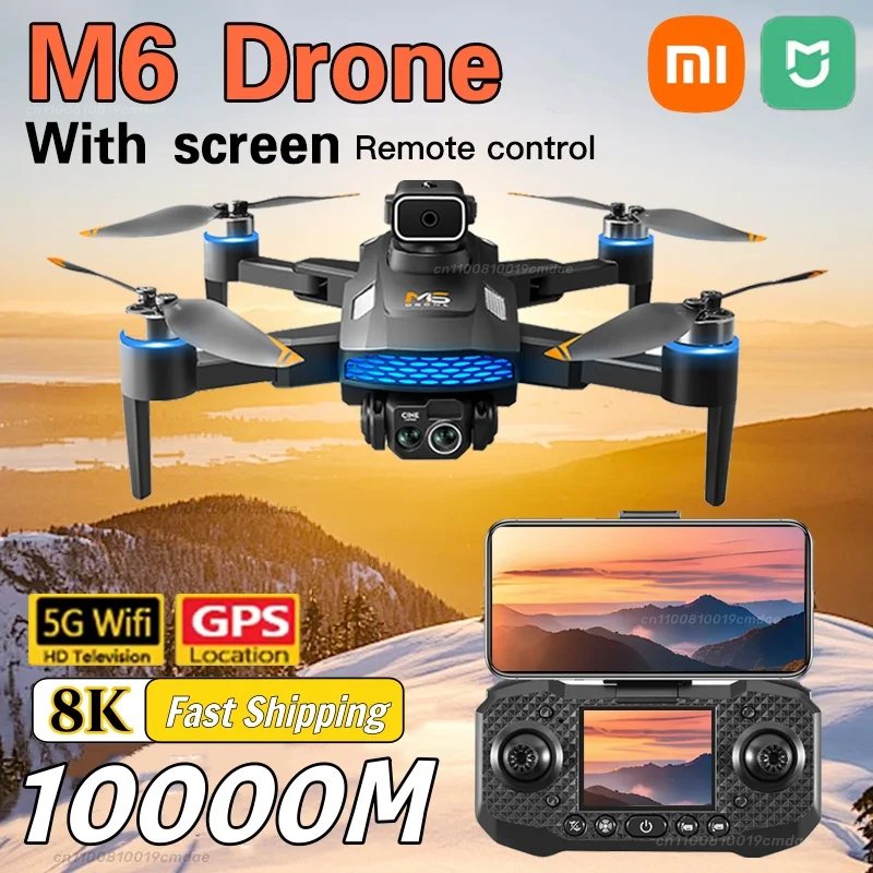 Xiaomi m6 drone 8k câmera aérea profissional hd 5g wifi inteligente evitar obstáculos com tela de controle remoto drone brinquedos