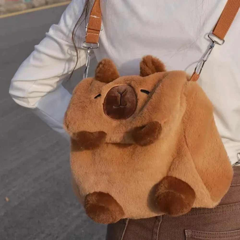 Capybara 봉제 배낭 귀여운 패션 봉제 인형 모피 가방, 어린이 가방, 숄더백, 미니 배낭 가방, 여자 친구 선물