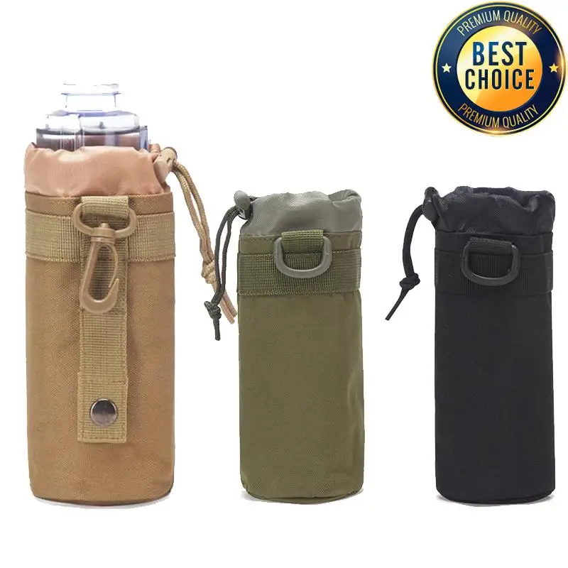 Bolsa para botella de agua de caza, bolsa para hervidor Molle para exteriores, soporte para acampar, senderismo, ciclismo, bolsa para botella con cordón, botella multifunción P
