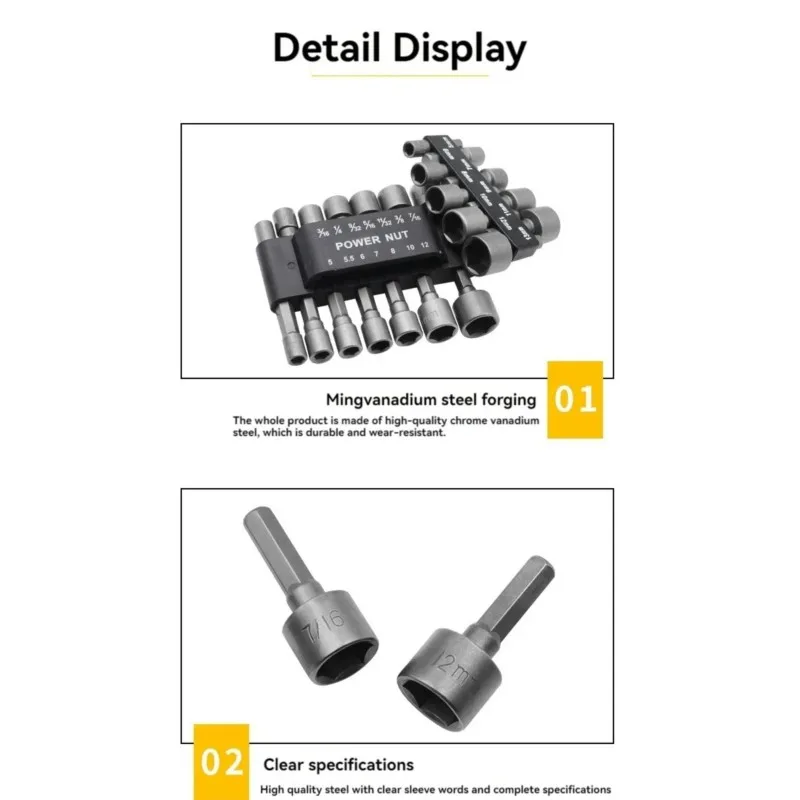 9-Piece/14-Piece Heavy-Duty Socket Wrench Drill Bit Nut Screwdriver Set 1/ 4inch Hex Shank Screwdriver Socket Adapter Set 5-13mm Hand Tools