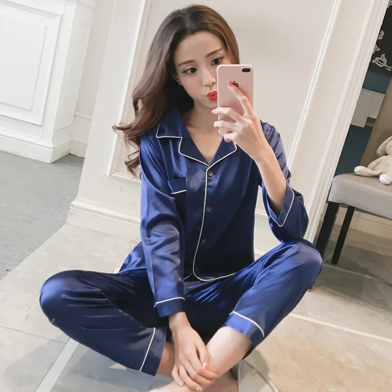 Conjuntos de pijamas para mulher 2024 sexy seda conjuntos de pijamas pijamas de manga longa cardigan conjunto feminino pijamas de seda gelo roupas de casa