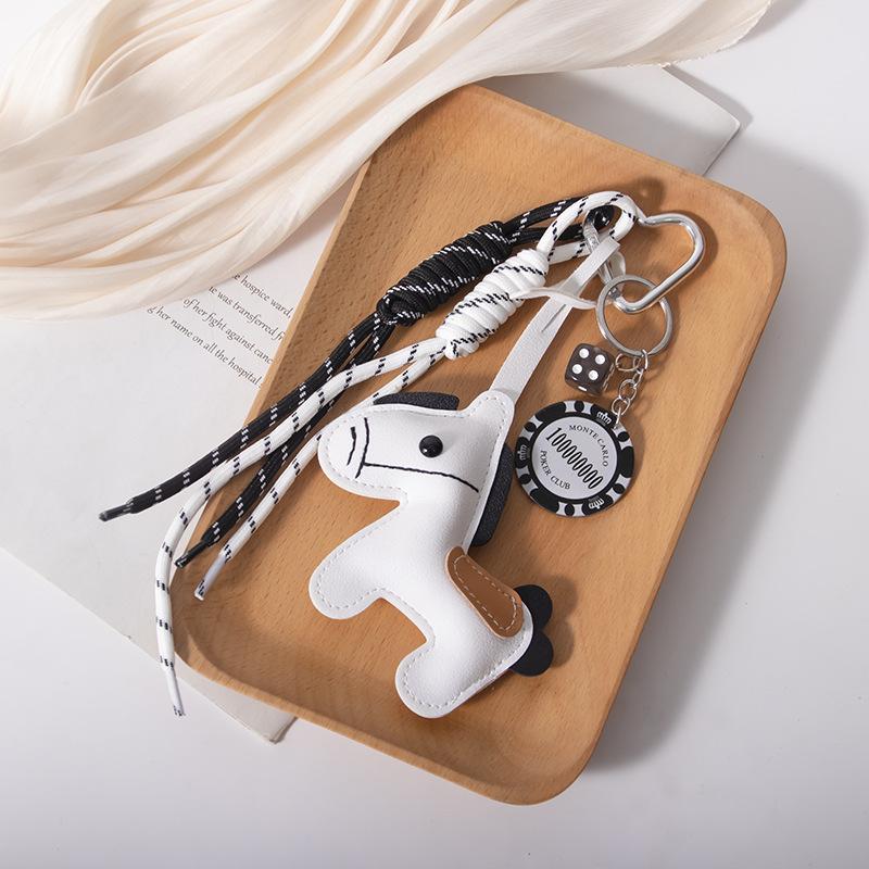 1 Piece Leather Pony Keychain Braided Rope Backpack Pendant For Phone Bag Hanging Accessories DIY Decoration