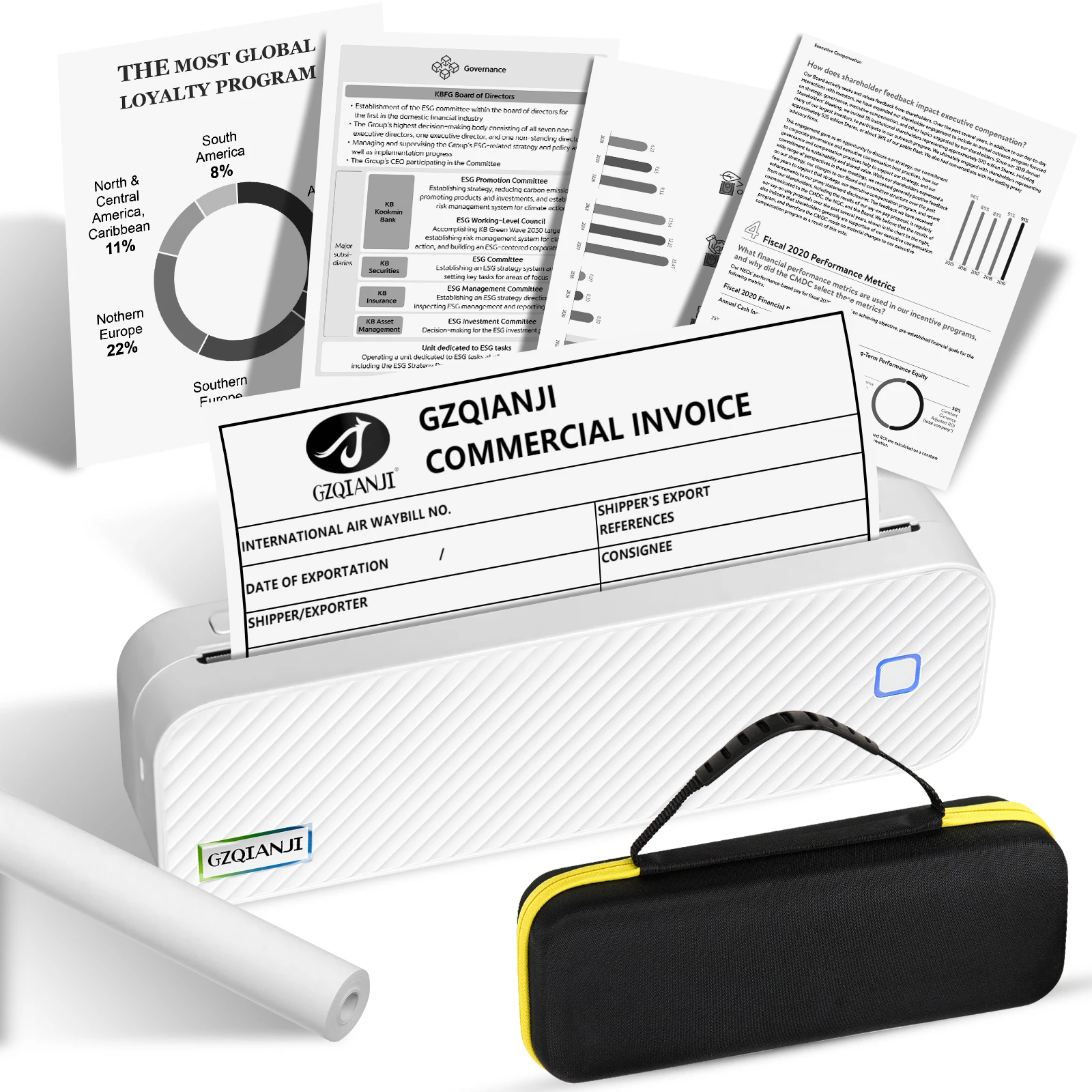Inktloze draagbare A4 thermische printer Bluetooth PDF Excel Woorddocument Drukmachine Papierrol voor kantoorwerk Thuisschool