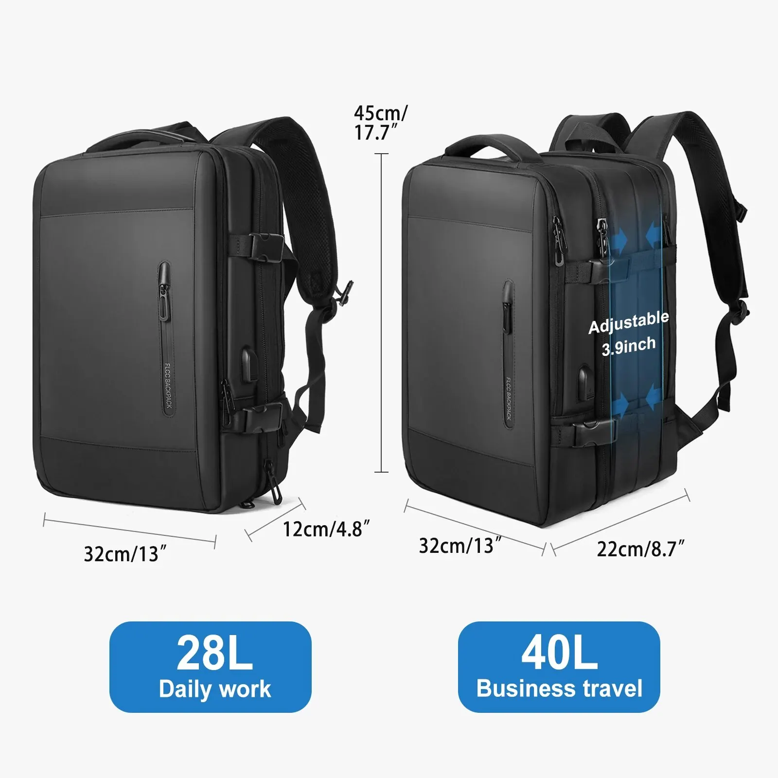 Mochila Likros para hombre, mochila de viaje de negocios, mochilas expandibles impermeables, bolsa para ordenador portátil de viajero de fin de semana de gran capacidad