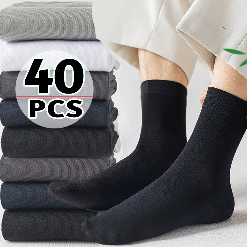 20/40 шт. мужские носки из ледяного шелка, летние весенние ультратонкие носки, однотонные деловые носки, дышащие мягкие носки, носки из бамбукового волокна до щиколотки