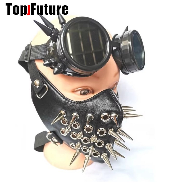 Длинные шипы с шипами в стиле стимпанк, кожаные байкерские байкерские длинные шипы в стиле рок-н-ряд, маска для косплея, вечерние маски в стиле стимпанк, очки