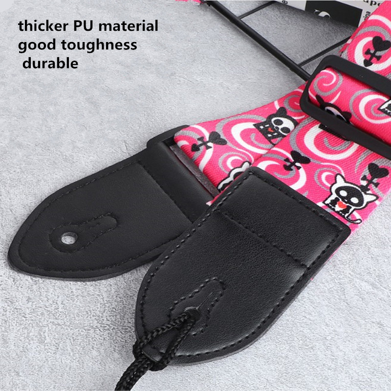 1pc Ukulele Extra Wide Acoustic Guitar Strap Leather Belt Adjustable Shoulder Strap Artistic Print for Wood Guitar Electric Bass