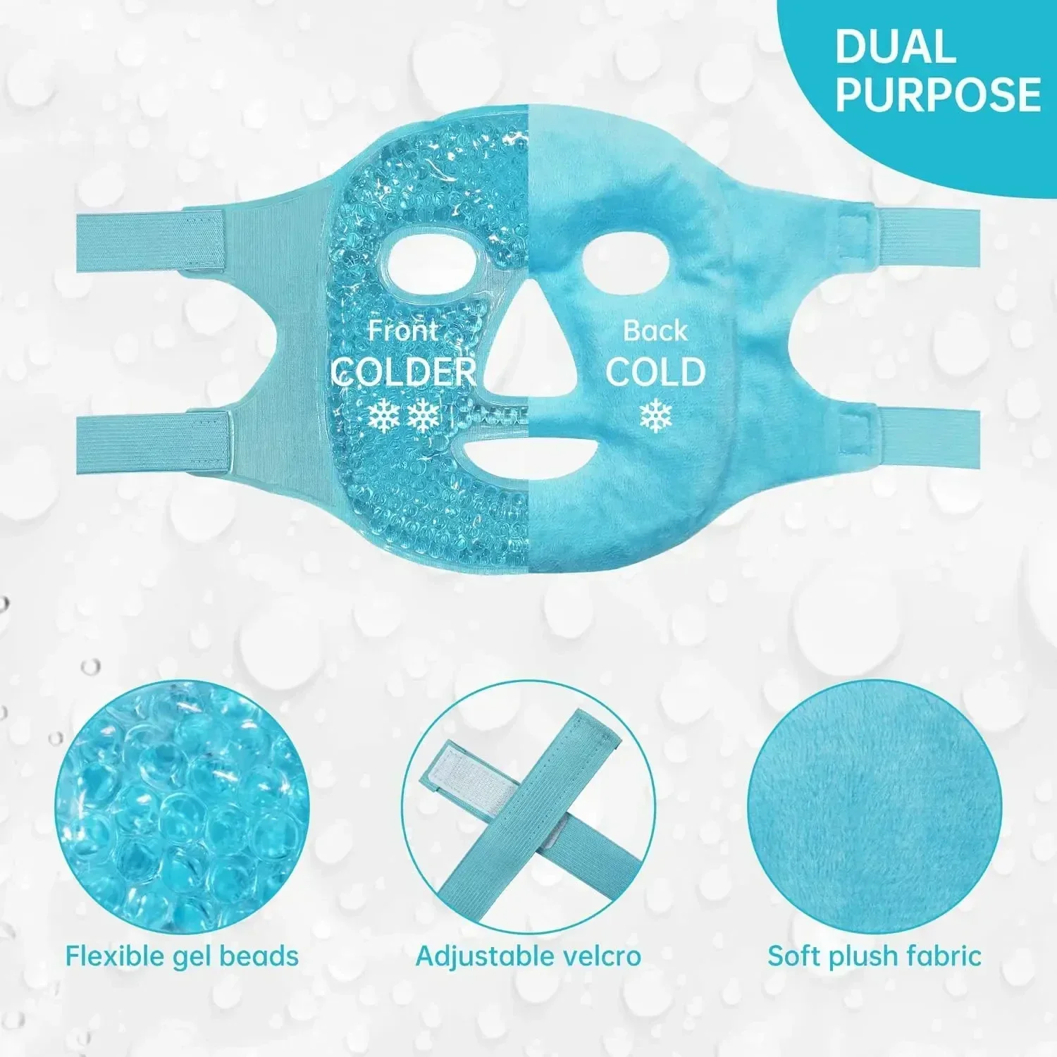 SPA Ghiaccio Calore freddo e caldo Maschera per gli occhi a pieno facciale Sacco di ghiaccio per dormire Ridurre il soffio per il viso Occhiaie Perline di gel Impacco per donna