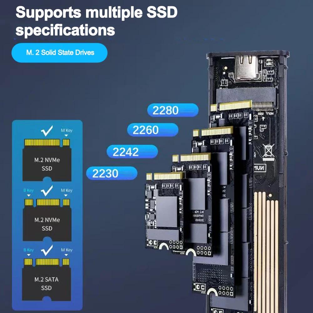 Корпус M2 SSD NVME SATA Dual Protocol M.2 to USB Type C SSD Enclosure Адаптер NVME SATA SSD Disk Box Поддержка клавиш M и клавиш B&M