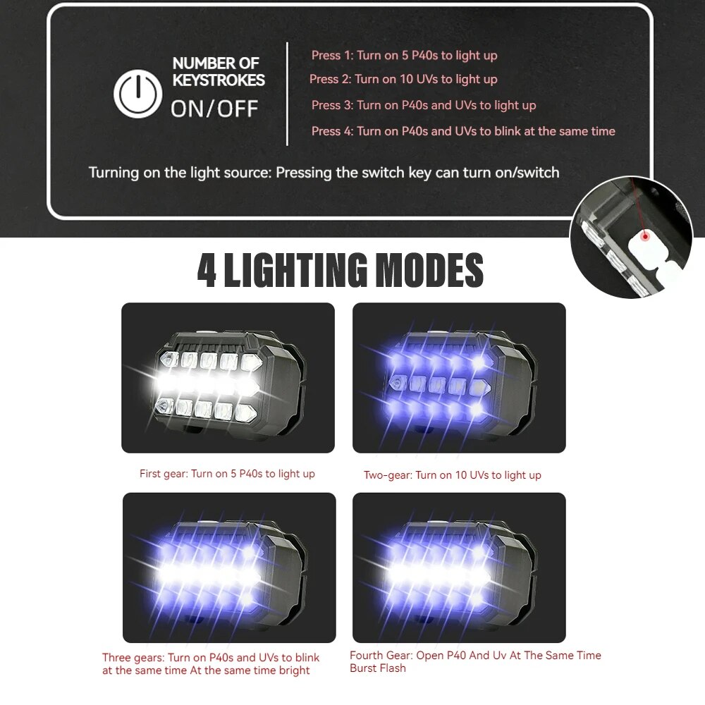 UV-Weißlicht Dual-Use-LED-Scheinwerfer Angels chein werfer verwendet 10 * UV-LED 5 * P40 LED für Camping, Fang von Skorpionen usw.