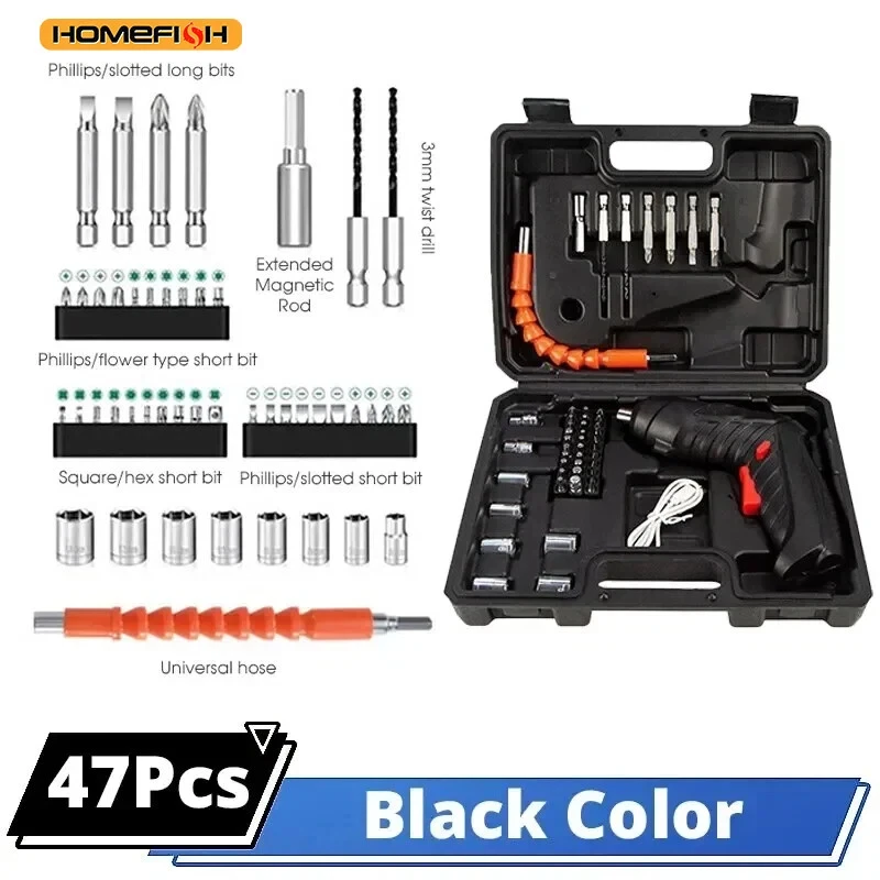 Juego de destornilladores eléctricos de 47 Uds., 3,6 V, batería de 1800mAh, destornillador eléctrico inalámbrico portátil, potencia de mantenimiento del hogar