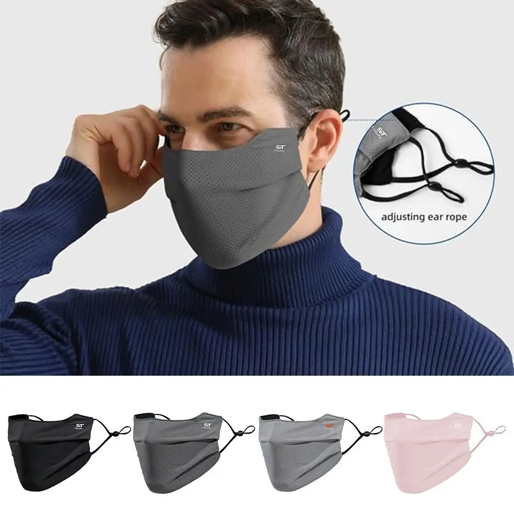 Capa facial de seda gelo respirável, protetor facial uv, lavável, reutilizável, proteção solar, máscara facial para motocicleta, corrida, exercício de equitação