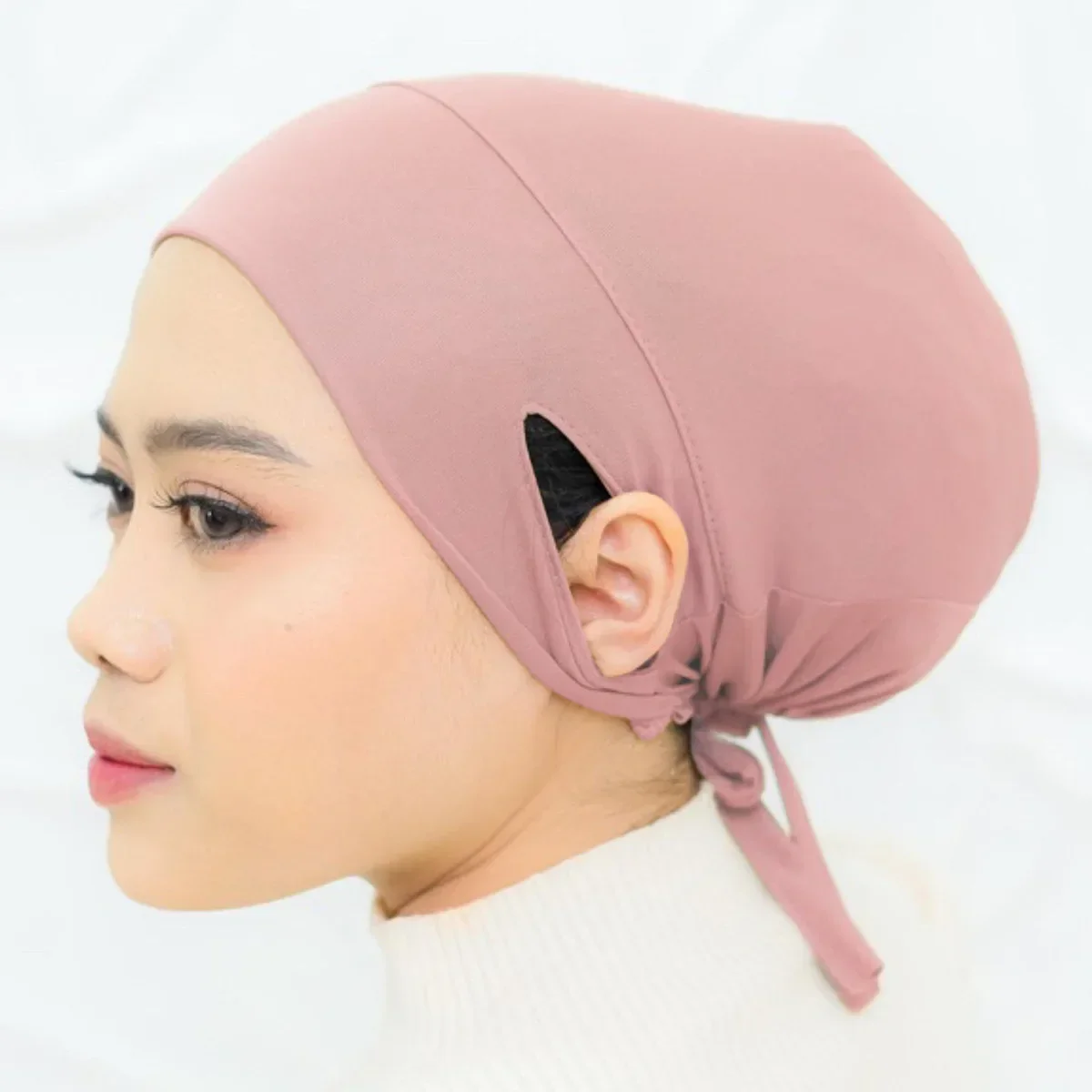 Feminino hijab islâmico sob cachecol pronto cor sólida undercap com buraco de orelha quimio boné bandanas underscarf para hijabs gorros bonnet
