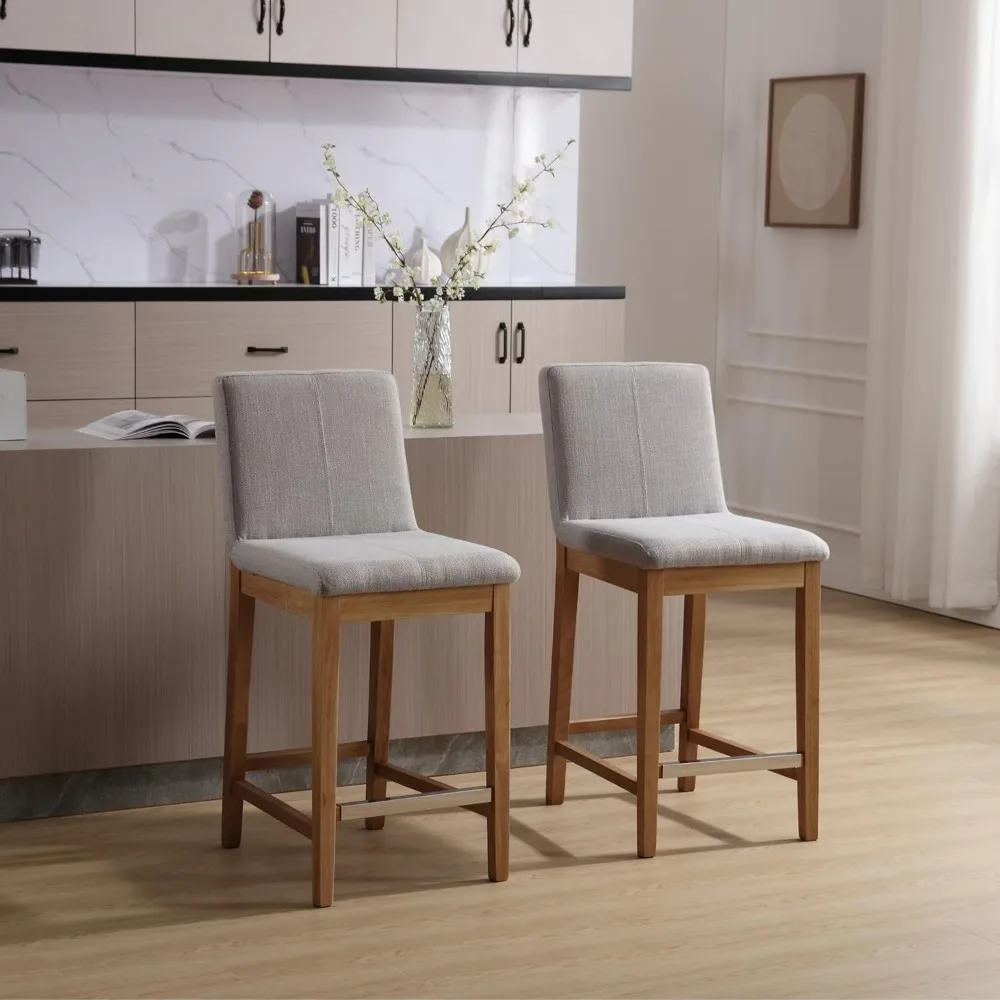 26 Inch Counter Height Bar Stools Set of 2, Upholstered Stools for Kitchen Counter with Back Support Rustic Wooden