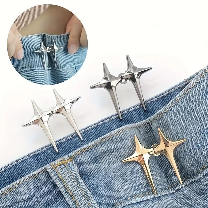 1 par de fivela de cintura, botões decorativos de fivela de cintura em forma de estrela, sem costura, botão destacável para ajuste de cintura