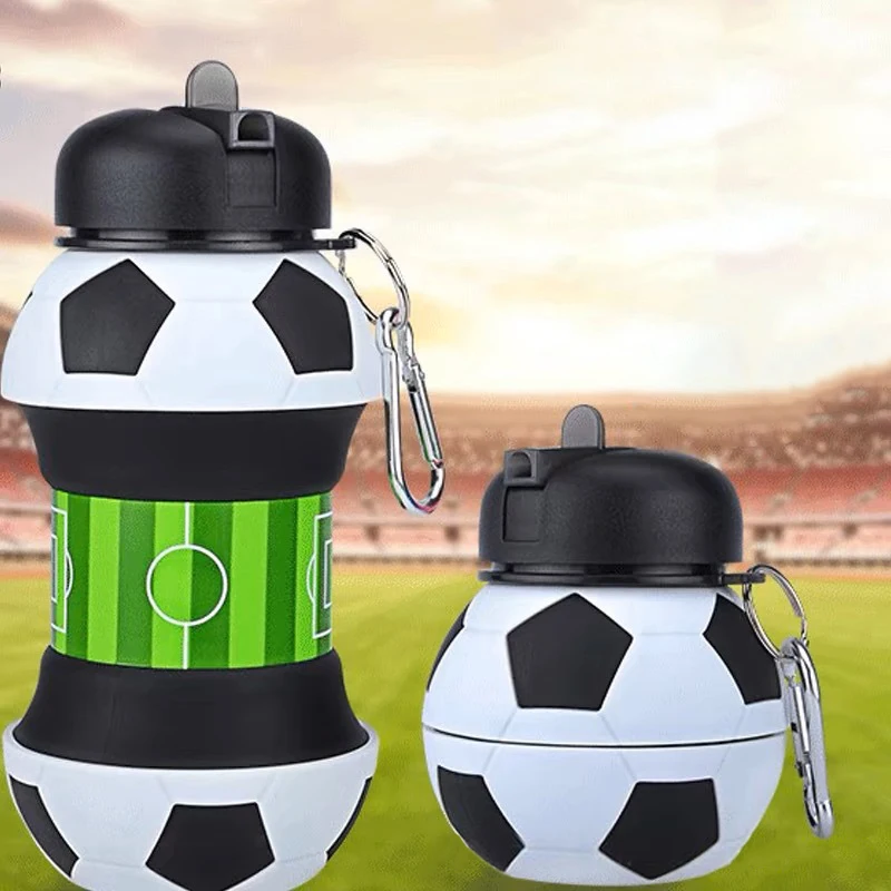 550ml Creative Football Shaped Folding Silicone Water Bottle Outdoor Sports Portable Water Cup School Kids Leakproof Mug