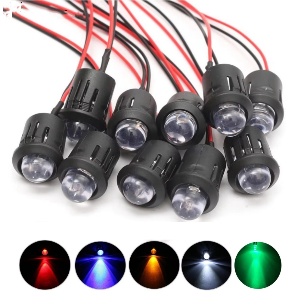 Paquete de 10 diodos emisores de luz LED de 10MM y 12V, lámpara LED precableada con soporte de Clip de plástico, bombilla de luz, diodo emisor precableado