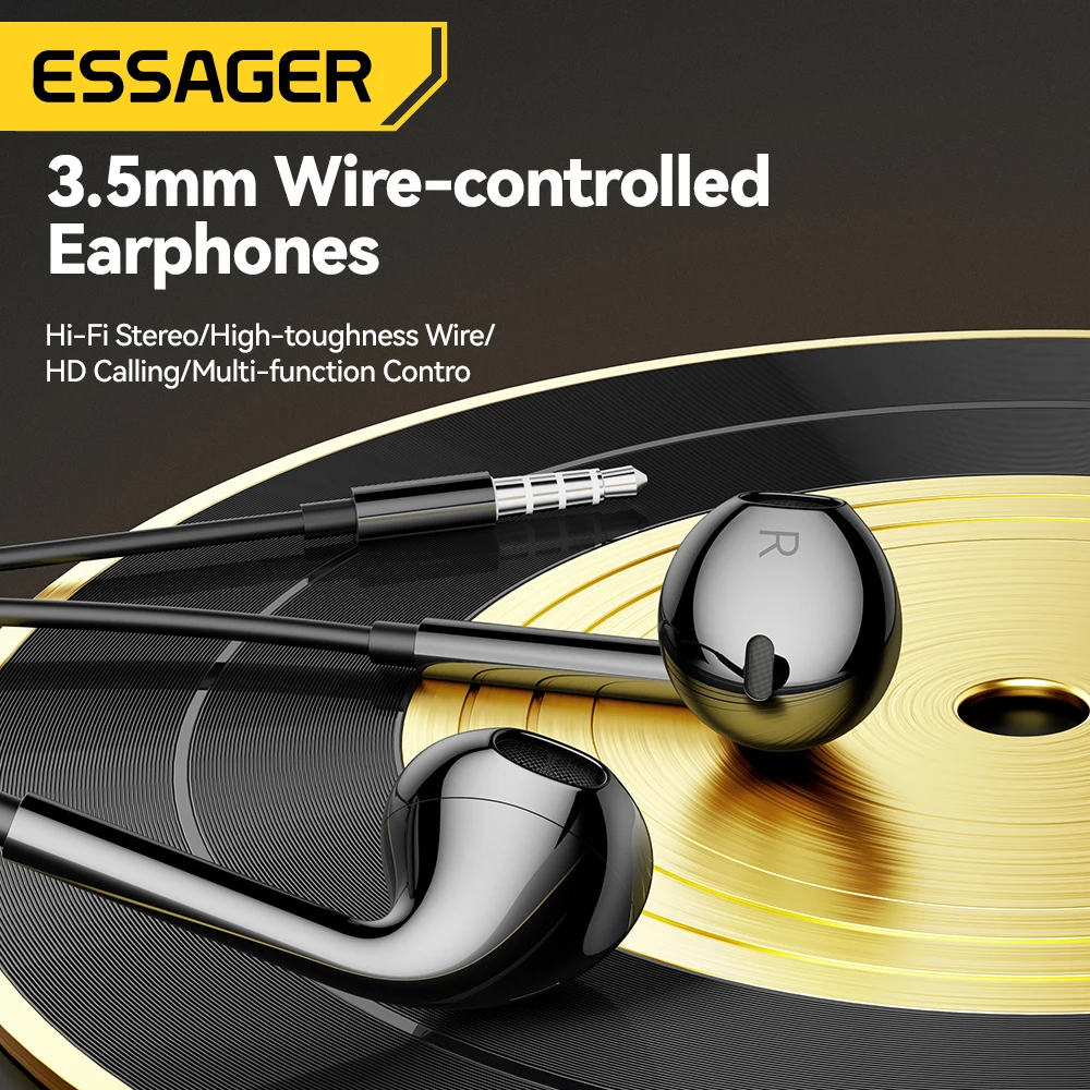 Essager หูฟังแบบมีสาย 3.5 มม.ชุดหูฟังชนิดใส่ในหูหูฟังแบบมีสายพร้อมไมโครโฟนหูฟังสเตอริโอกีฬา In-line Control สําหรับโทรศัพท์
