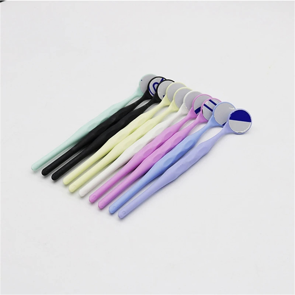10 pçs/caixa dental dupla face boca espelhos com alça cores aleatórias autoclaváveis superfície exame refletores branqueamento oral dos dentes