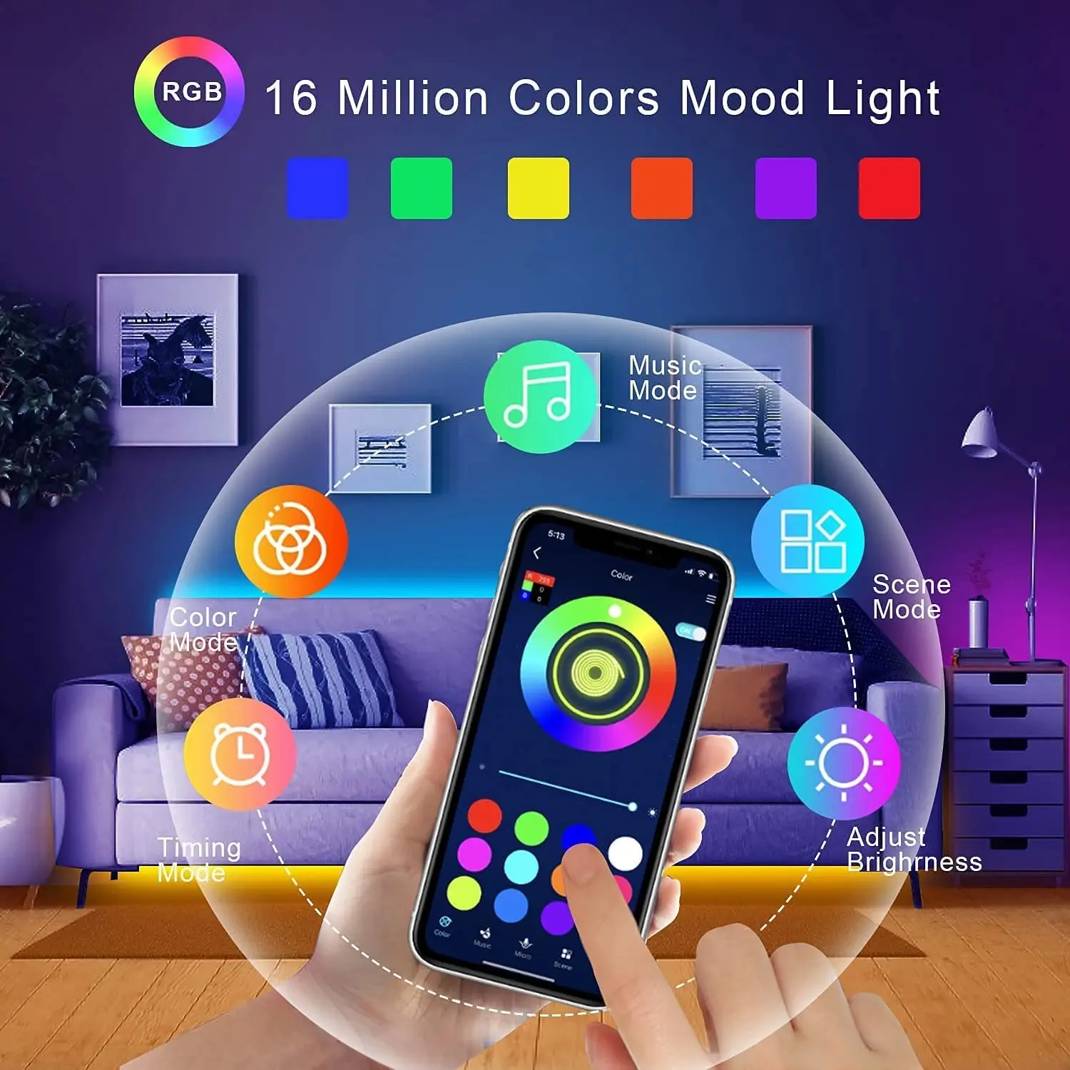 Luci a LED per TV Striscia LED RGB Controllo Bluetooth 5V Nastro LED USB Nastro flessibile per la decorazione della stanza di retroilluminazione della TV