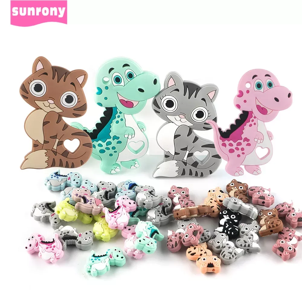 Sunrony liontin manik-manik silikon kucing kartun, aksesori perhiasan kalung gelang DIY kelas makanan