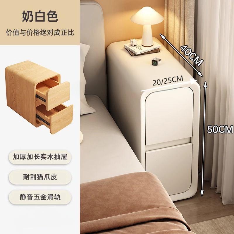 Solid Wood Bedside Table with 2 Drawers No-Leg Design Small Nightstand for Bedroom Minimalist Narrow Storage Cabinet