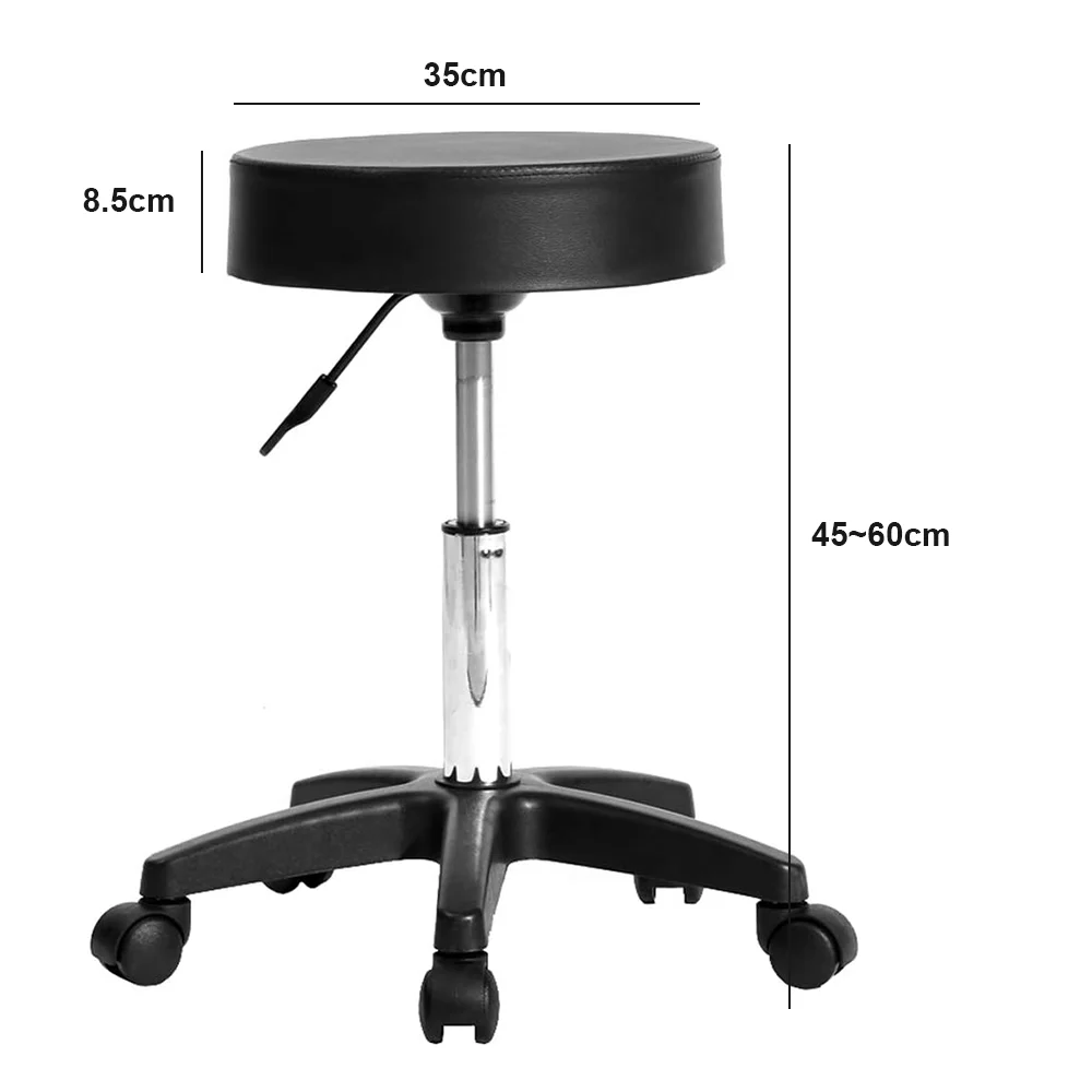 Sgabello rotondo con ruote diametro 35 cm con 5 rotelle girevoli 360 °   Sgabello rotondo regolabile in altezza con rotazione per bar, salone, ufficio
