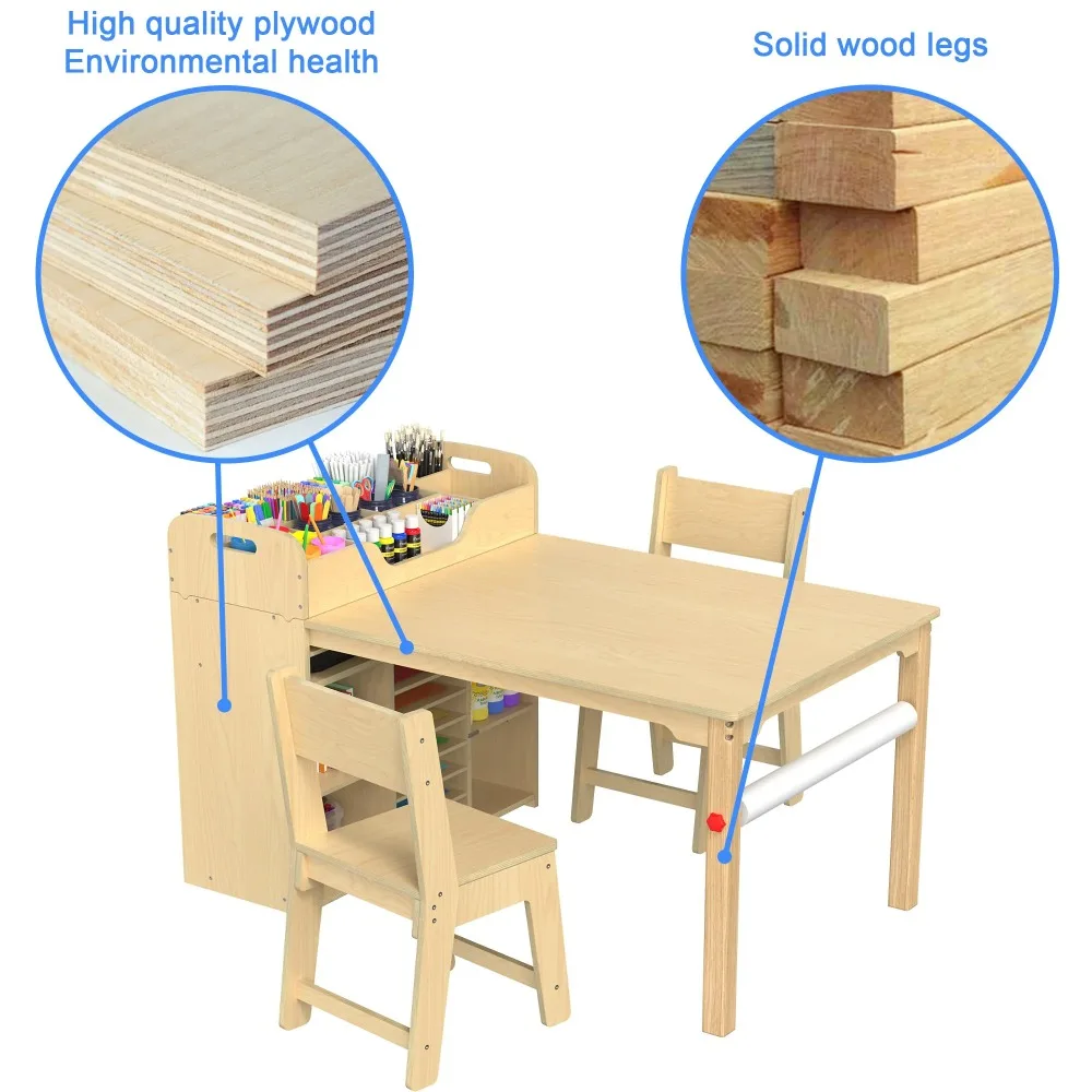 Kids Art Table and Chairs Set Craft Table with Large Storage Desk and Portable Art Supply Organizer for children ages 8-12