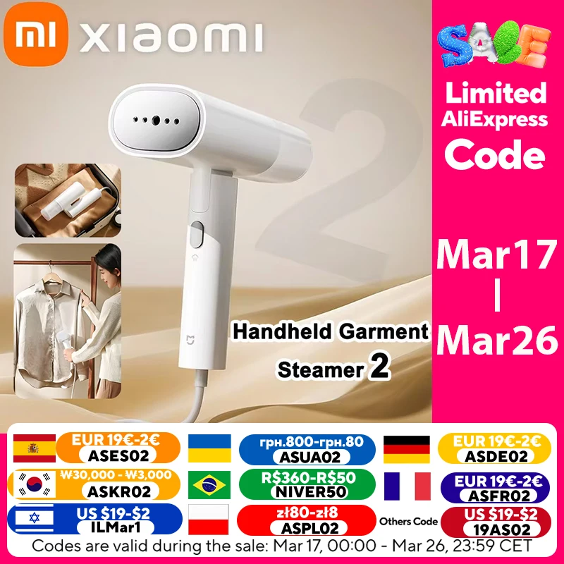 원래 XIAOMI MIJIA 휴대용 의류 기선 철 스팀 청소기 천 홈 전기 교수형 진드기 제거 기선 의류 2