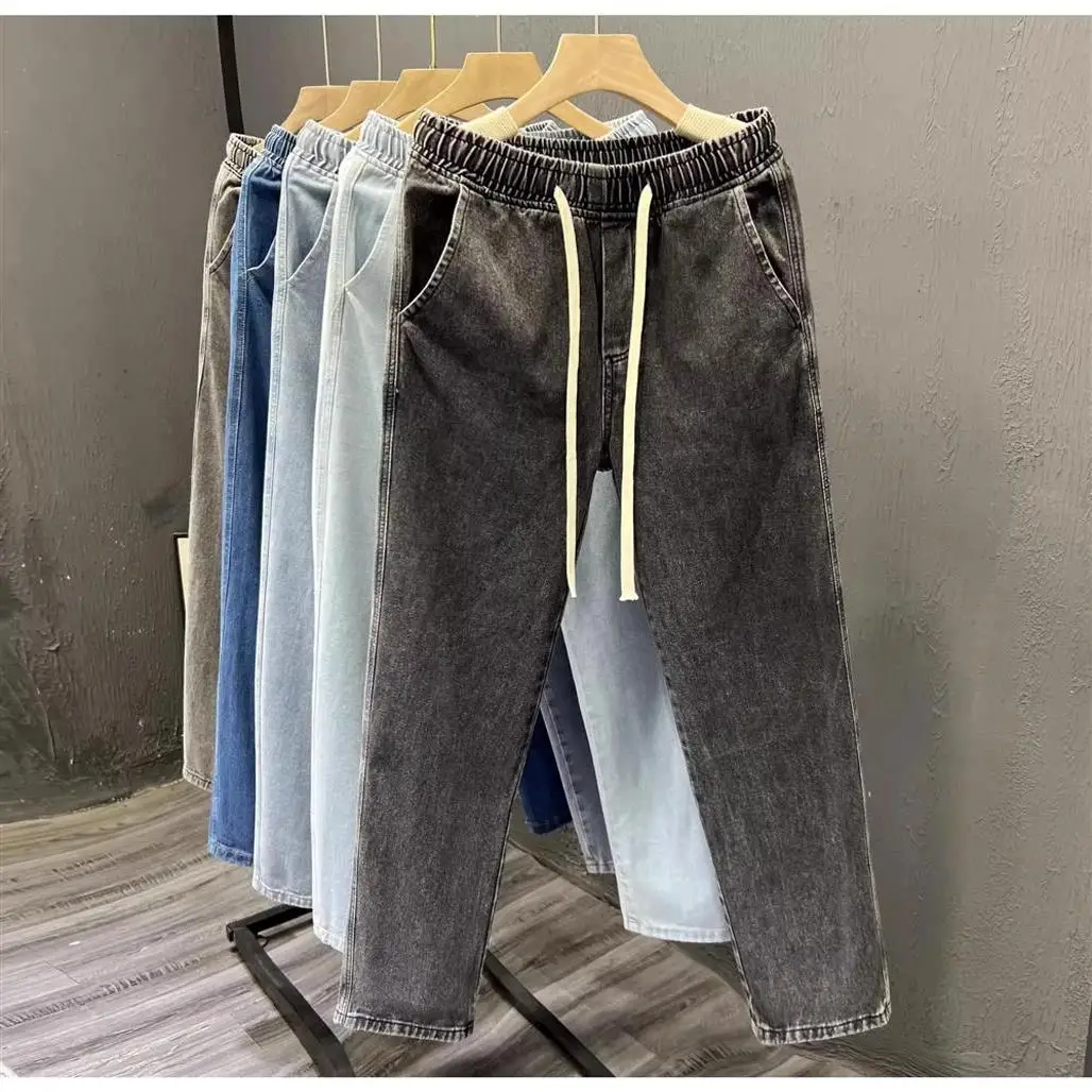 Men's Loose Fit Work Jeans Durable Construction Workers Casual Straight Leg Blue Denim Trousers for Spring Summer Autumn