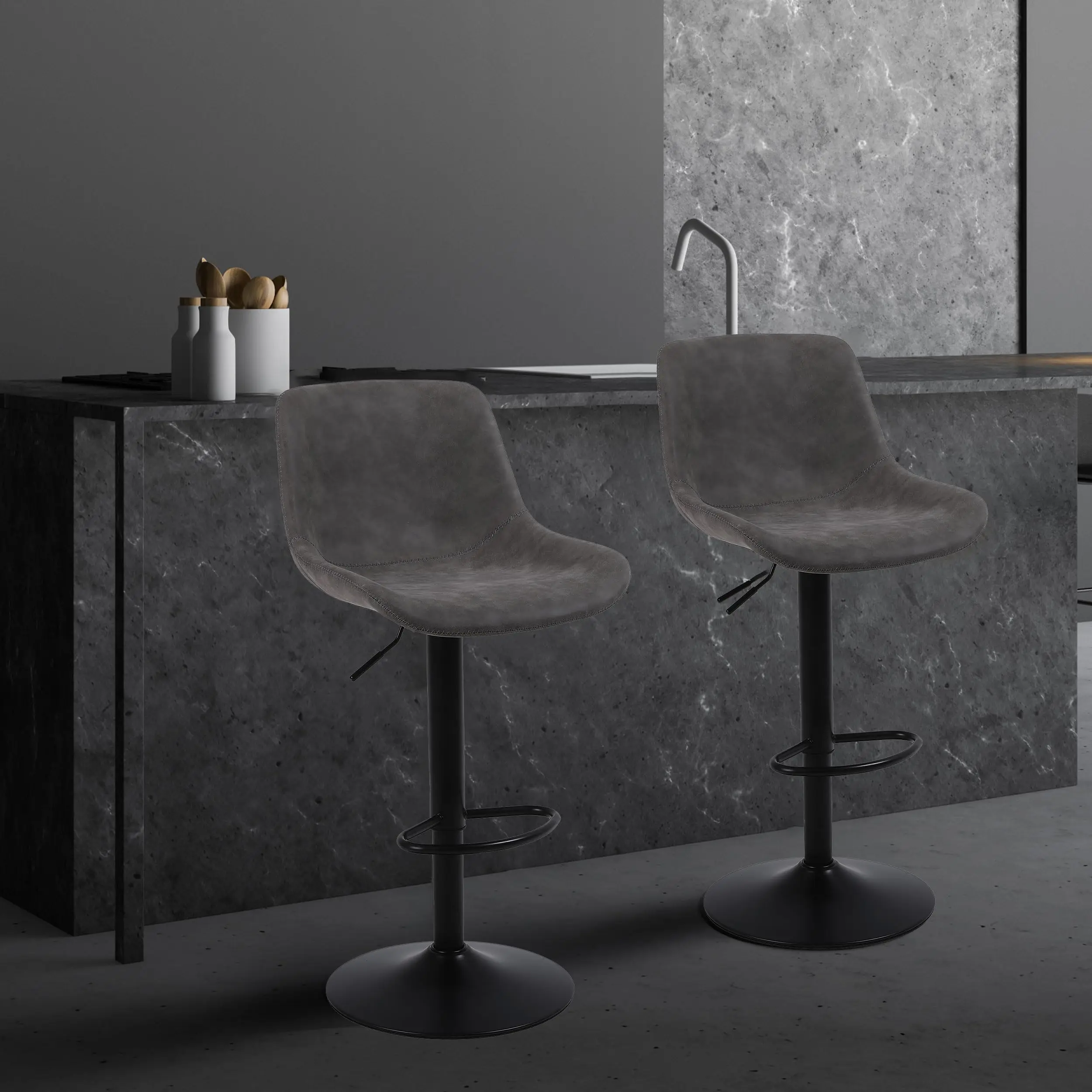 Taburete de Bar, Taburete Giratorio con Respaldo, sillas de Bar Modernas Adustables, Colore Grigio